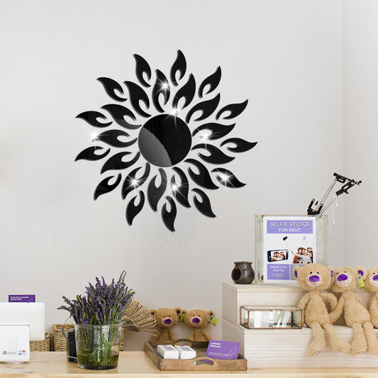 Sunflower Mirror Wall Stickers Decor Round Acrylic DIY Self-Adhesive Wall Art-Black
