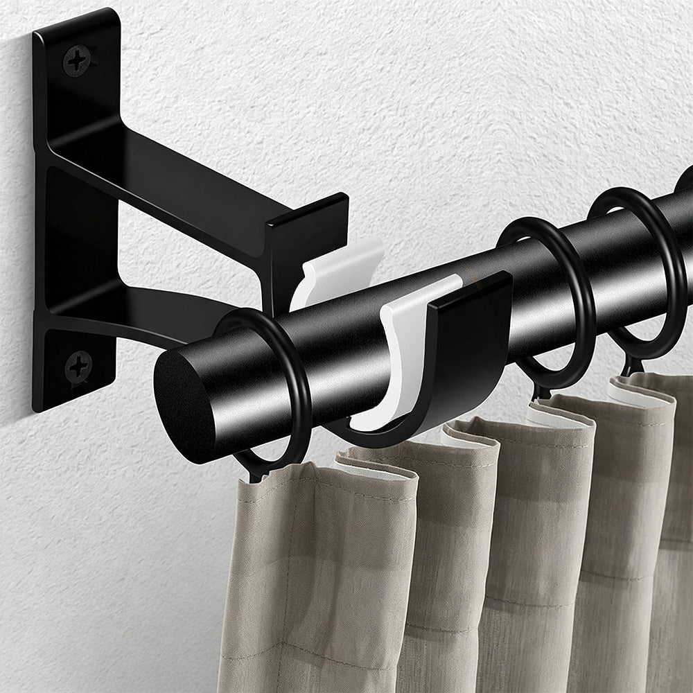 2 Piece Metal Support Curtain Rod Pole - Black