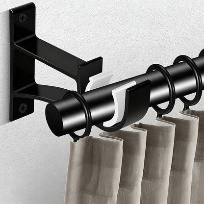 2 Piece Metal Support Curtain Rod Pole - Black