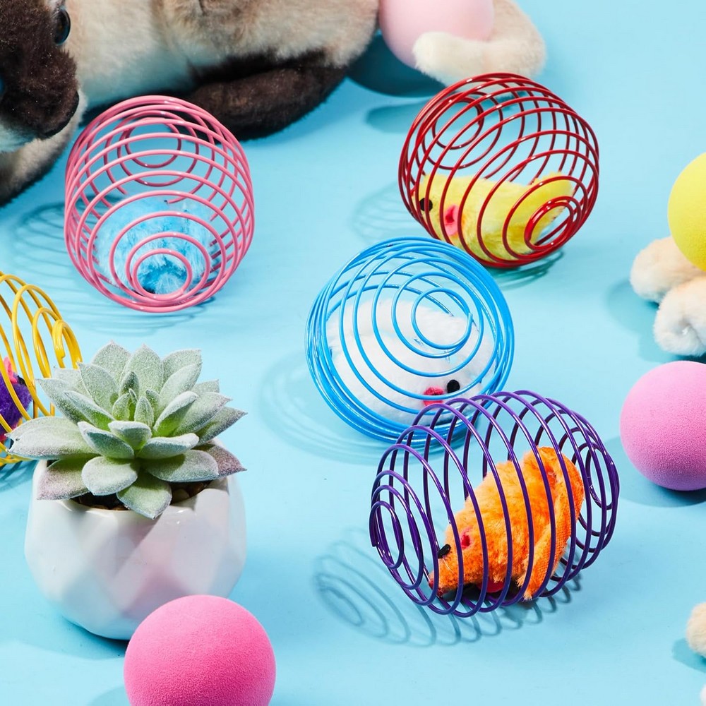 5Pcs Cat Spring Balls Toys Stretchable Rolling Balls Cat Spring Toys for Kitten