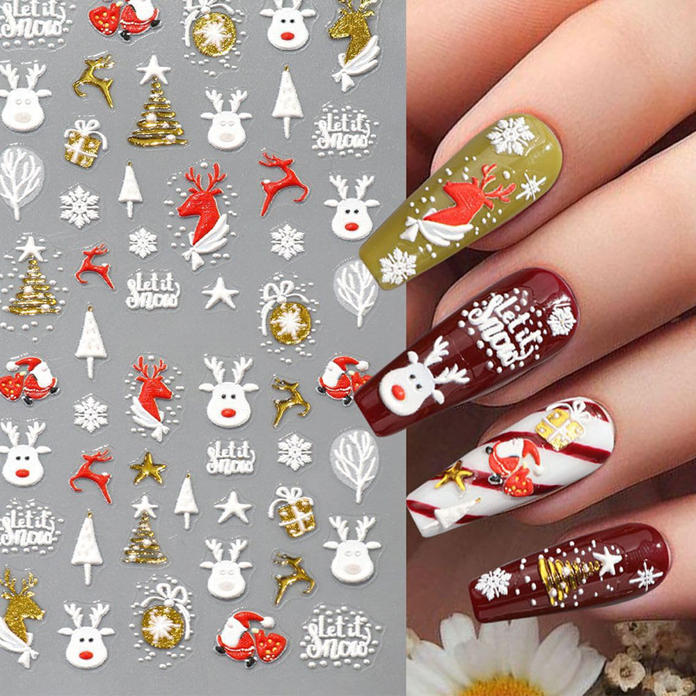 3 Sheet 5D Embossed Christmas Nail Art Sticker Set