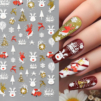 3 Sheet 5D Embossed Christmas Nail Art Sticker Set