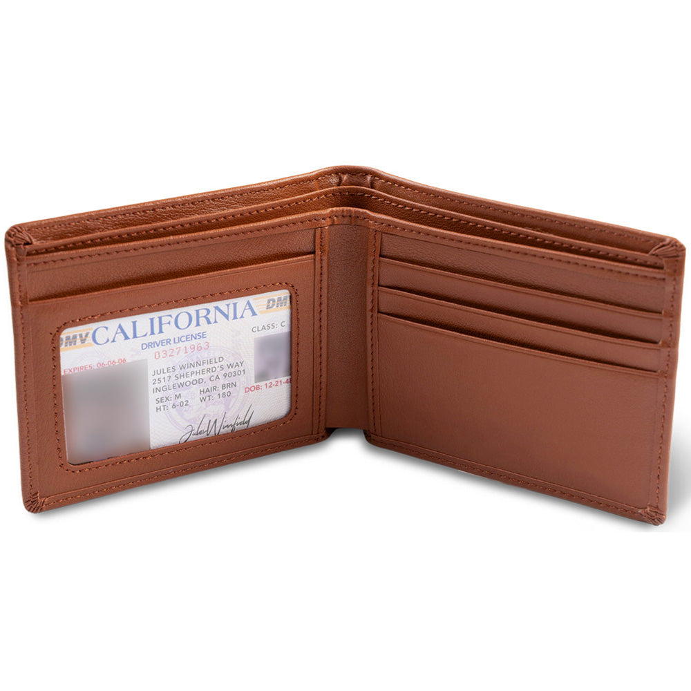 Brown Engraved Men's PU Leather Wallet with 8 Card Slots