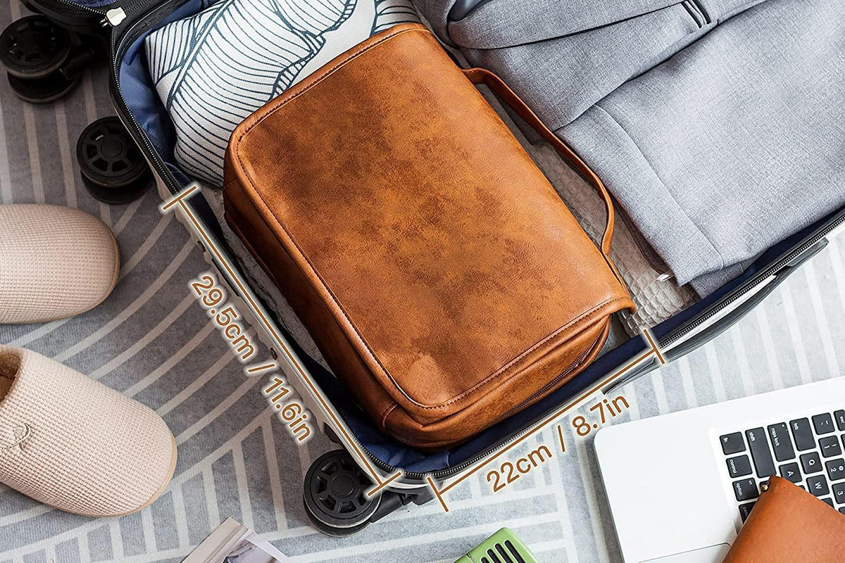 Hanging Toiletry Bag 3-in-1 Water-Resistant PU Travel Organizer Cosmetics Makeup Shaving Case