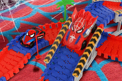 212Pcs Set Spider Toys for Boys Spider Race Track with 2 Cars Birthday Gifts