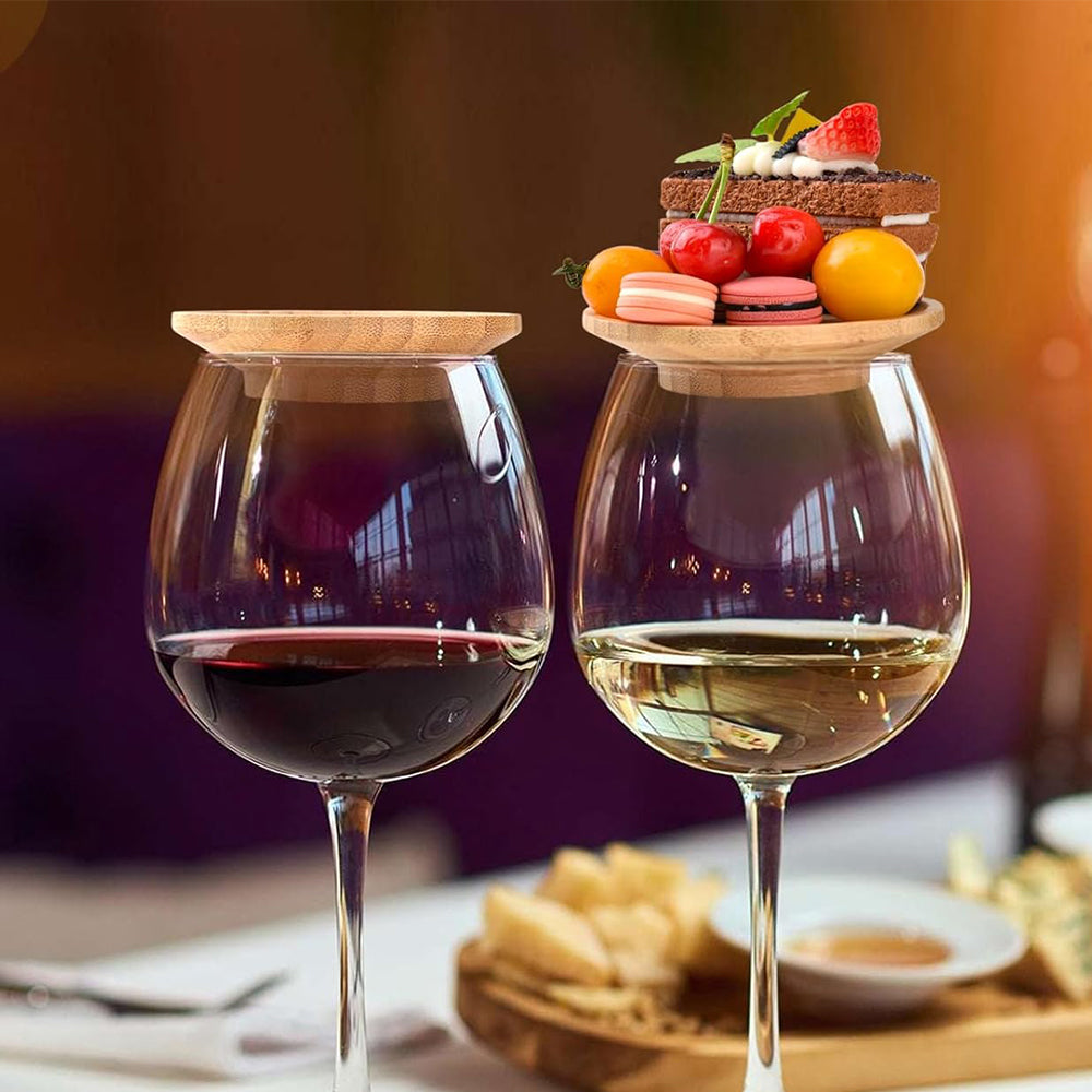 2Pcs Bamboo Glass Topper Appetizer Plates Cup Covers  Plates