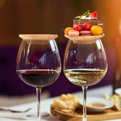 2Pcs Bamboo Glass Topper Appetizer Plates Cup Covers  Plates