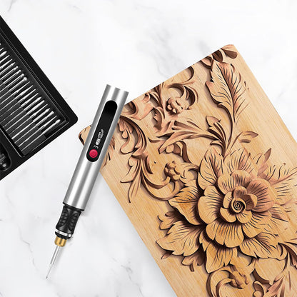 Electric Engraving Pen with 30 Bits 3-Speed Adjust Engraving Pen for Metal Wood Glass-Silver