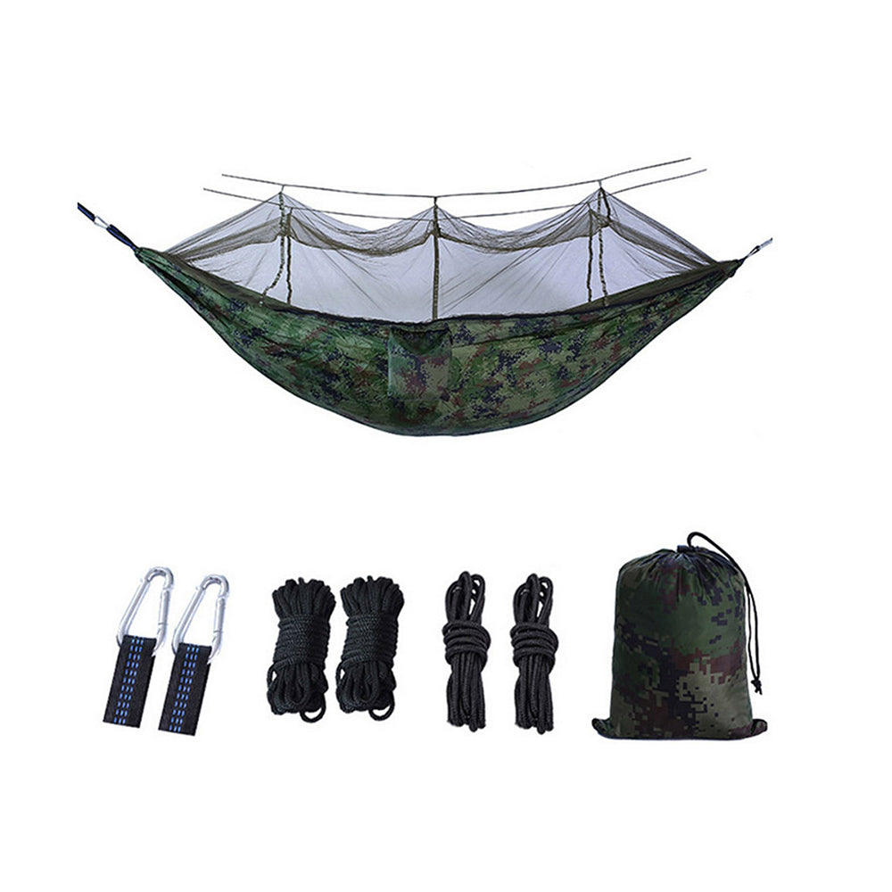 Anti-mosquito Hammock Durable Portable Hanging Bed Sleeping Swing with Mosquito Net-Dark Green