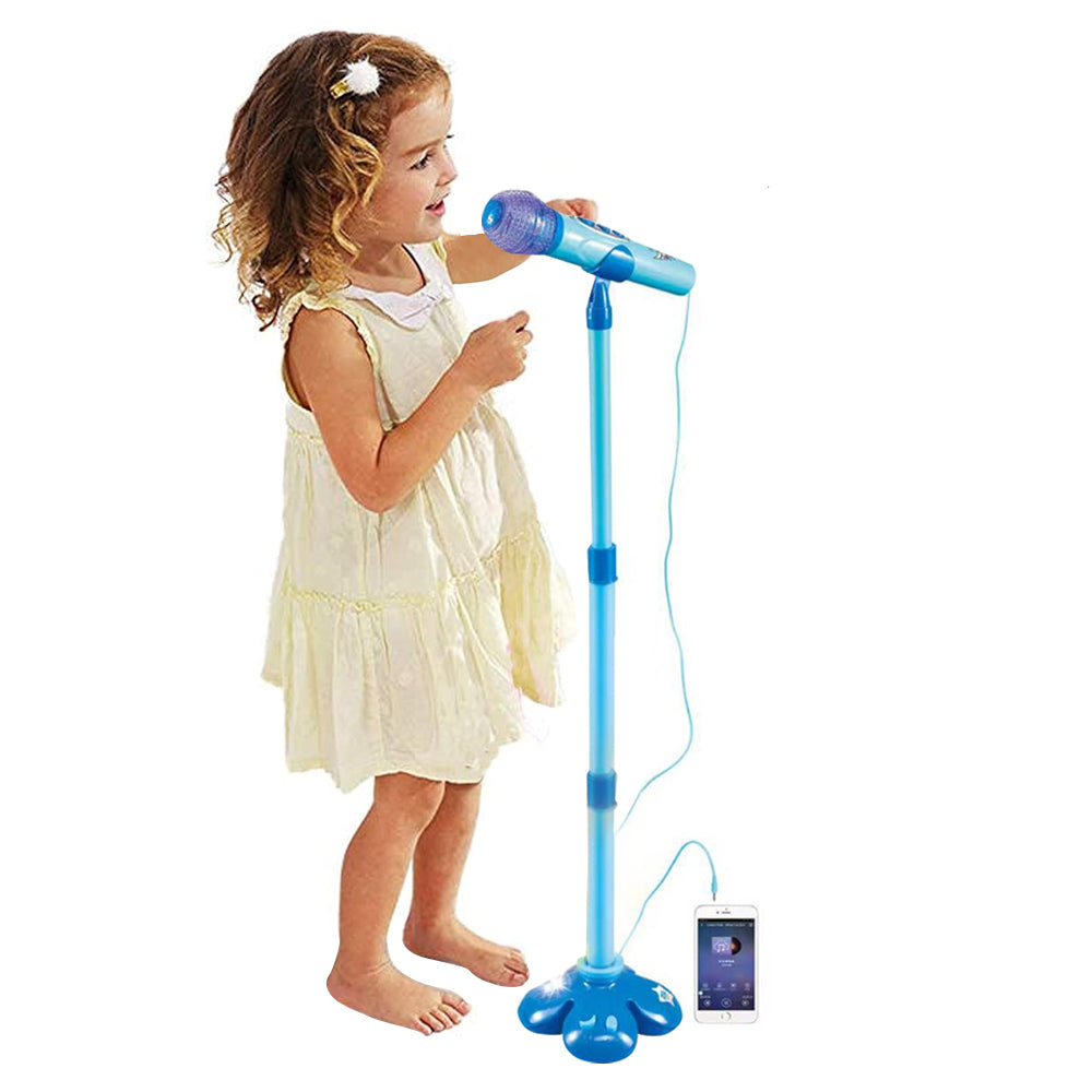 Kids Karaoke Machine with 1 Microphone Adjustable Stand Child Music Play Toy Blue