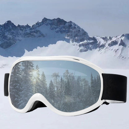 OTG Anti Fog Ski Goggles  UV400 Protection Anti Fog Lens White Frame and Silver Mirrored Lens