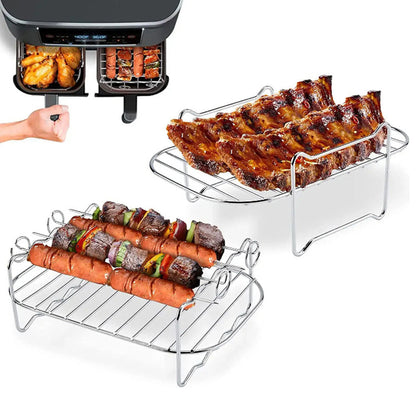 2PCS Square Air Fryer Rack Stackable Multi-Layer Stainless Steel Stand
