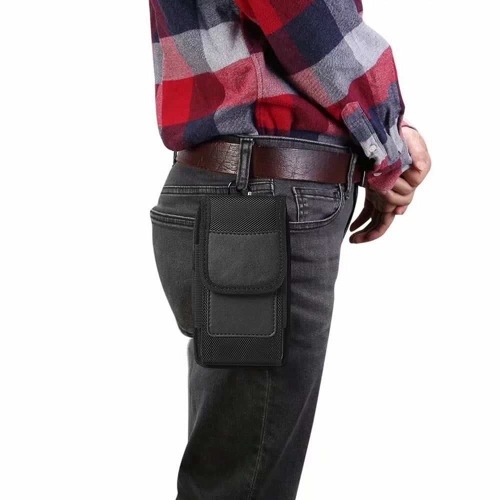 Universal Black Oxford Phone Waist Pouch with Belt Clip & Card Slot 2XL