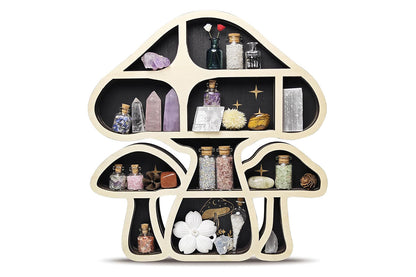 Wooden Shelf Halloween Crystal Display Shelf Decor-Mushroom
