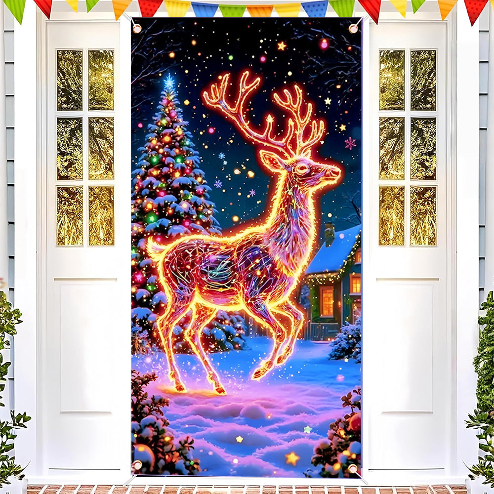 90x180cm 2D UV Reactive Christmas Glow Door Curtain - Deer