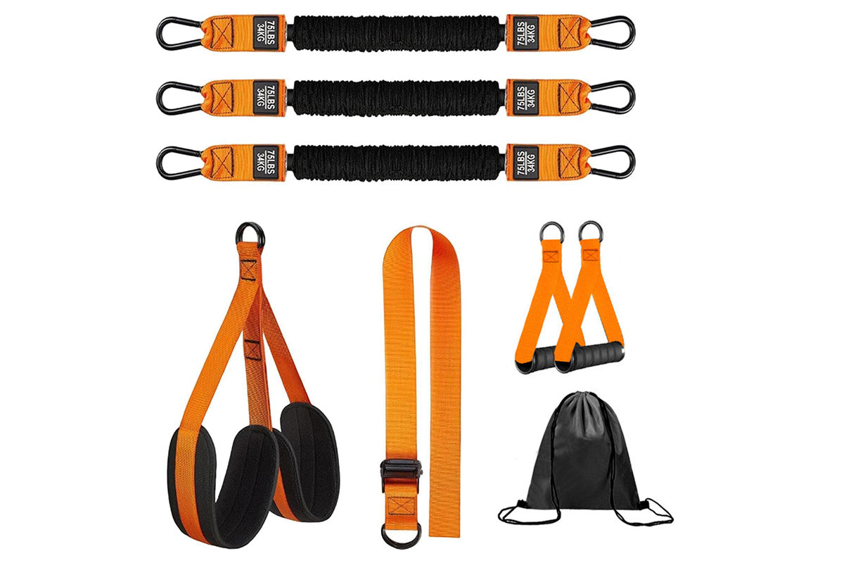 7Pcs Set Pull Up Assistance Bands with Adjustable Resistance Foot Rest for Strength Training-Orange