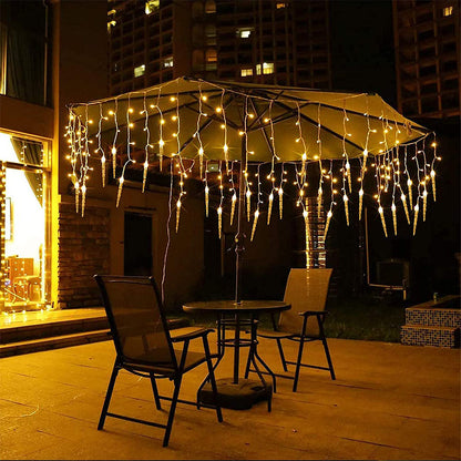 Christmas Icicle Lights Window Curtain Drooping Light String with 8 Modes - Warm White