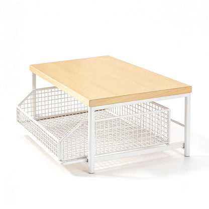 Kitchen Countertop Riser Storage Rack with Pull Out Drawer Basket - White