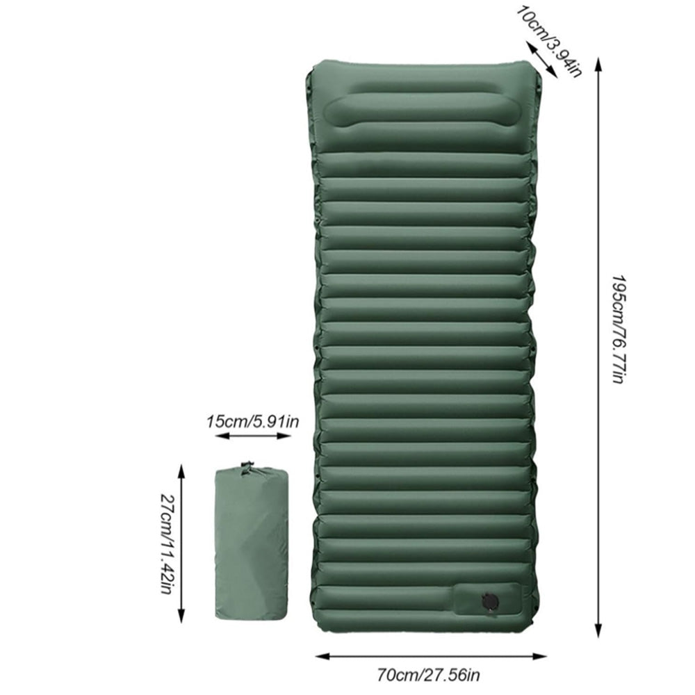 Inflatable Camping Sleeping Pad Lightweight Built-in Pump Air Mattress Camping Mat with Pillow Green