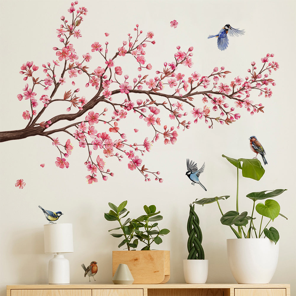 Tree Branch Birds Flying Wall Decals Falling DIY Flower Petals Wall Stickers Peel and Stick Wall Stickers