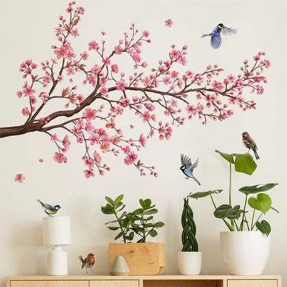 Tree Branch Birds Flying Wall Decals Falling DIY Flower Petals Wall Stickers Peel and Stick Wall Stickers