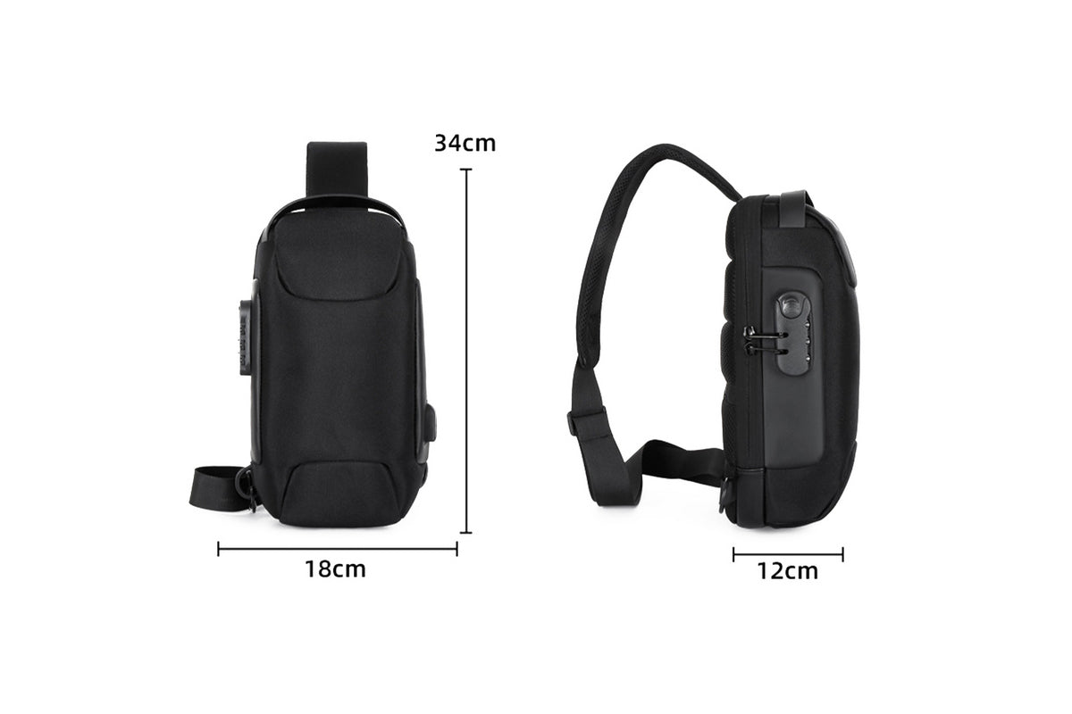 Travel Waterproof Anti-Theft Sling Chest Bag Backpack With USB Charge Port-Black
