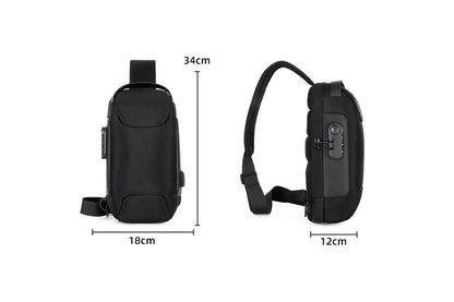 Travel Waterproof Anti-Theft Sling Chest Bag Backpack With USB Charge Port-Black