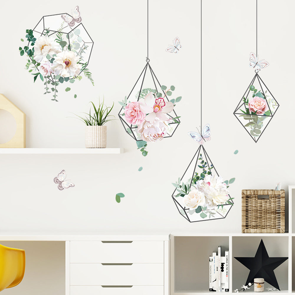 Flower Hanging Basket Wall Sticker Tree Leaves Plant Natual Wall Decal