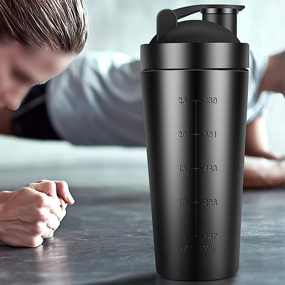 750ml 304 Stainless Steel Protein Shaker Bottle with Mixing Ball-Black