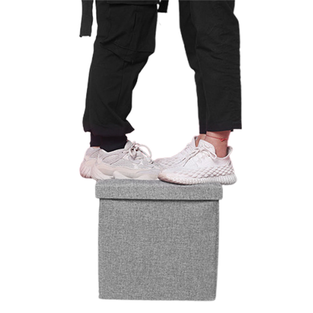 Foldable Storage Ottoman Shoe Bench with Thick Foam Lid - Grey