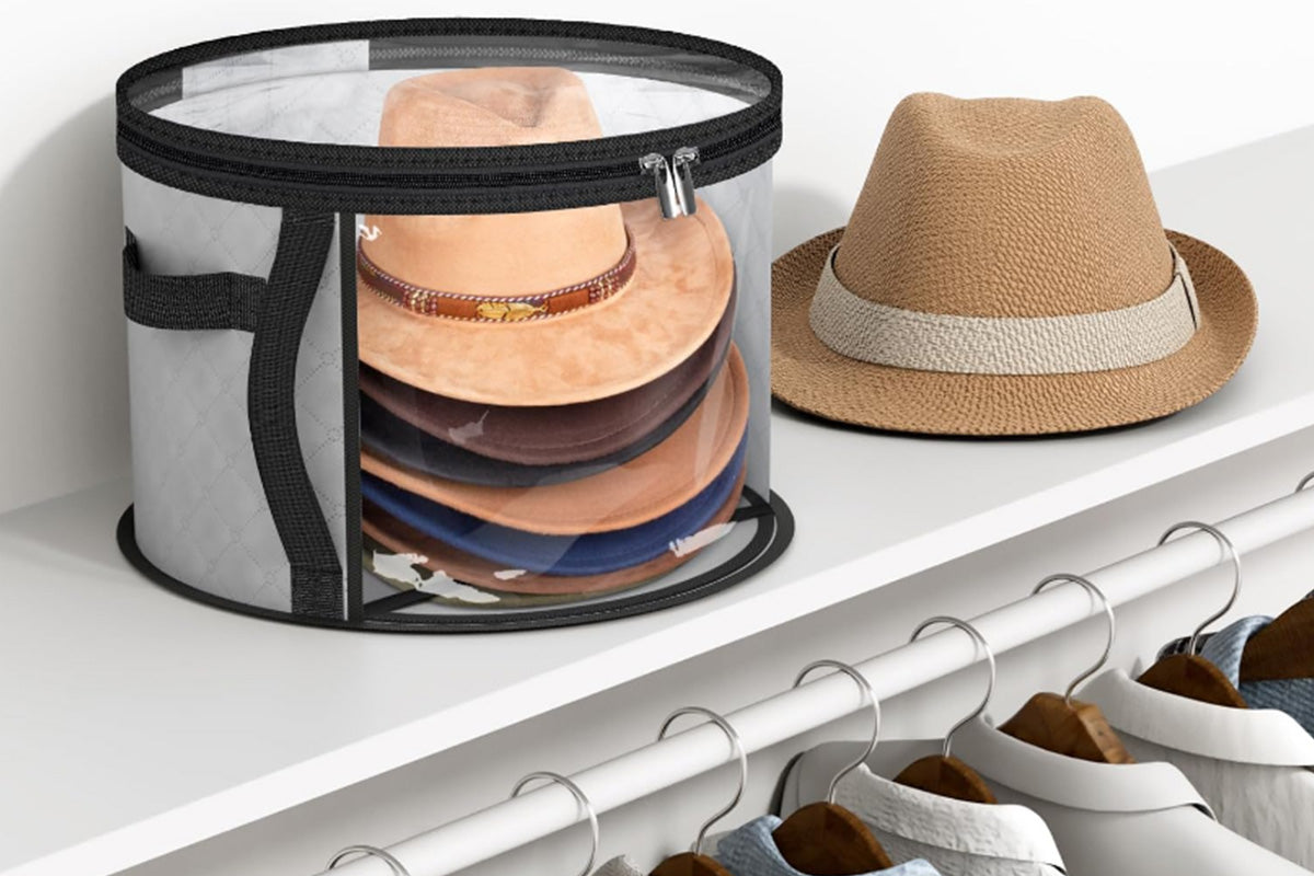 2Pcs Oversized Hat Storage Bag Wide Brims Hat Case for Women Closet-Grey