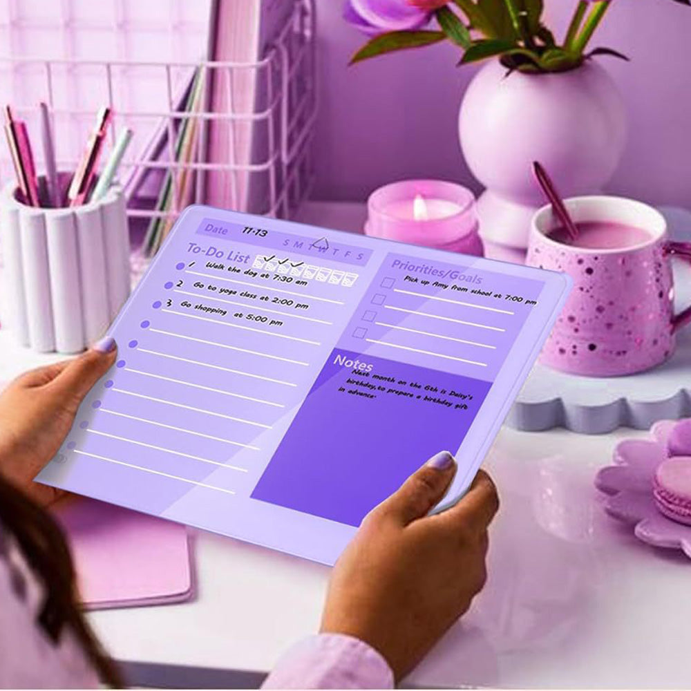 Thick Acrylic Dry Erase Board for Desk Planner with Stand-Purple