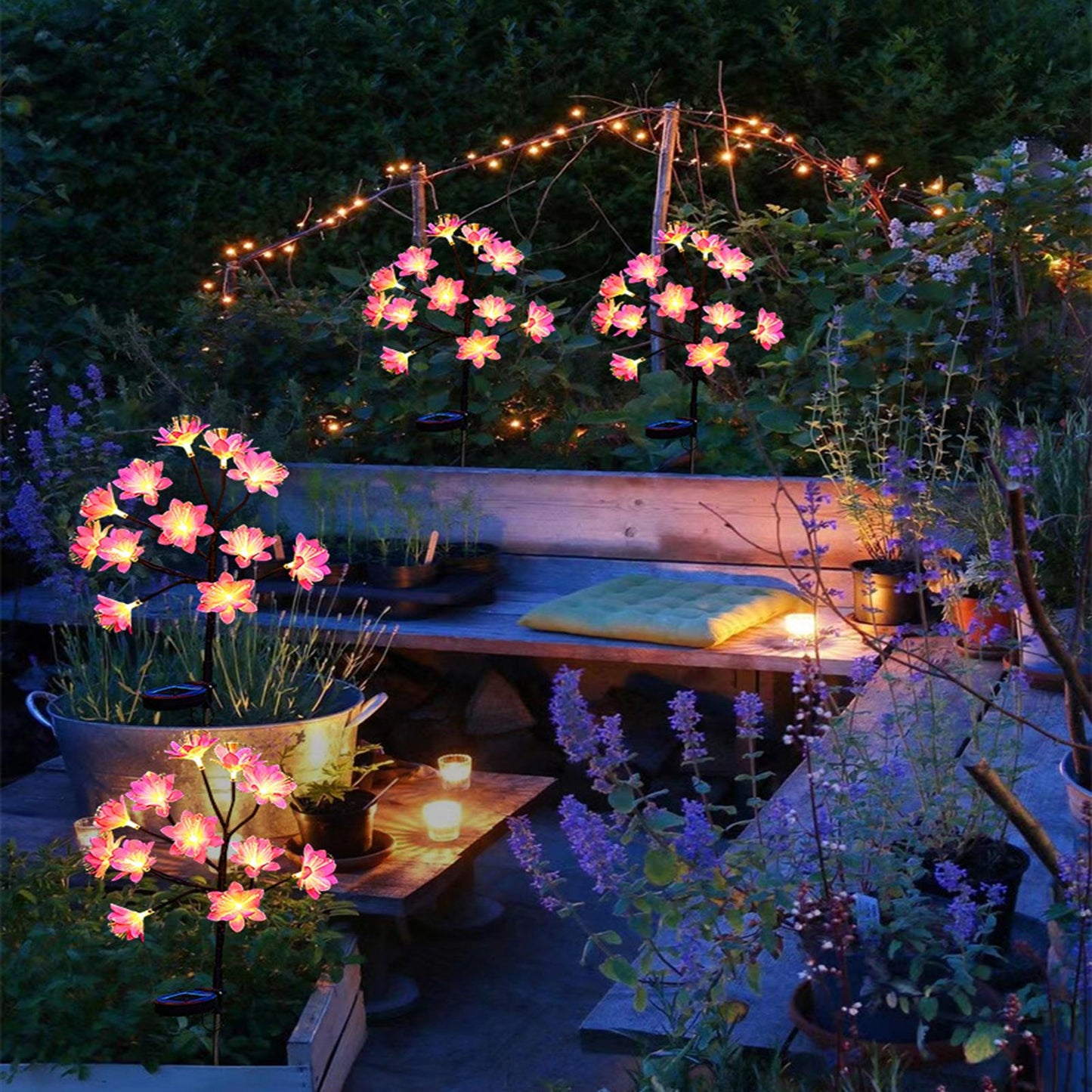 2pcs Solar Garden Lights Orchid Flower Outdoor Stake Solar Powered Landscape Lights -Warm White