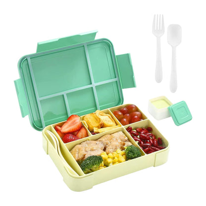 6 Divided Compartments Bento Box Lunch Food Containers Kids Leakproof Lunchbox Microwave Safe Green