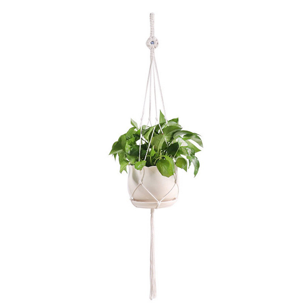 Plant Hanger Indoor Jute Hanging Planter Basket With Beads Decorative Flower Pot Holder-Style 6