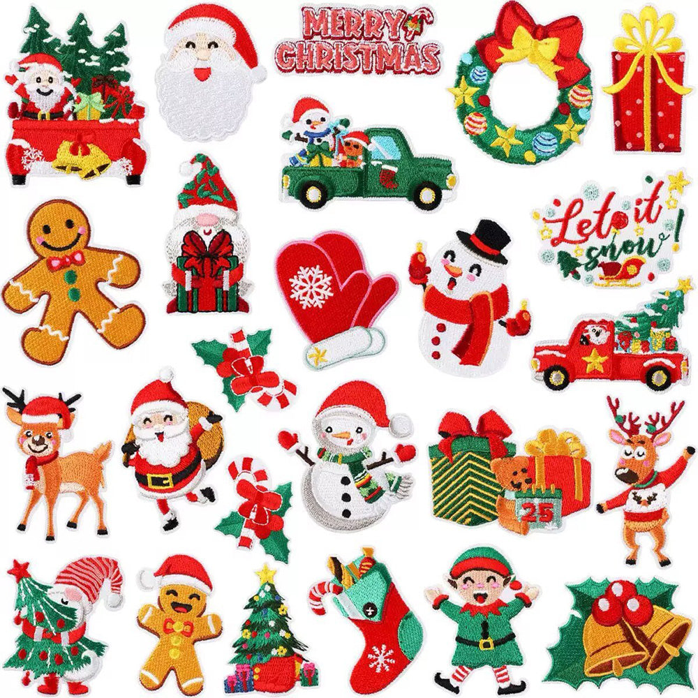 25Pcs Mixed Christmas Iron On Patches Embroidered Appliques for DIY Crafts