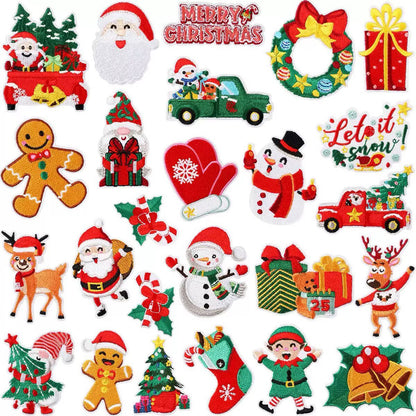 25Pcs Mixed Christmas Iron On Patches Embroidered Appliques for DIY Crafts