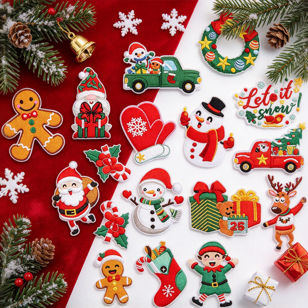 25Pcs Mixed Christmas Iron On Patches Embroidered Appliques for DIY Crafts