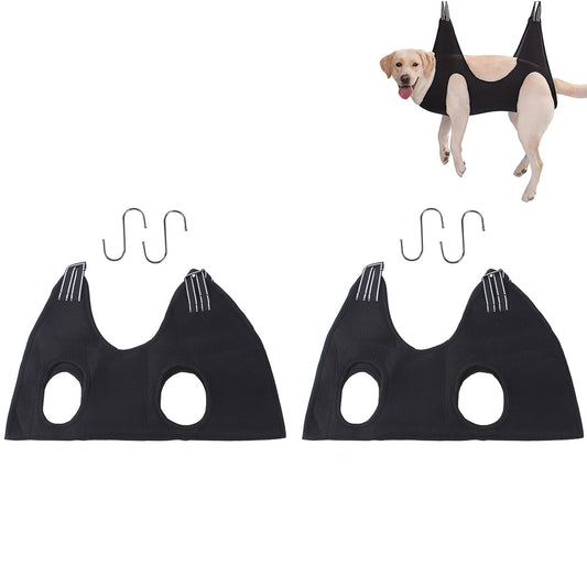 2Pcs Hammock Helper Pet Dog Cat Grooming Restraint Bags for Bathing Trimming Nail-Black
