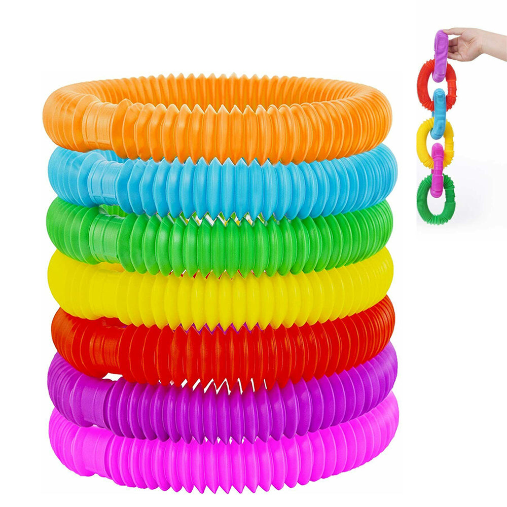 Toy 7Pcs Pop Tubes Plastic Stretch Fidget Pop Fun Toys Sensory Stress Relief Game for Kids-Seven Colors