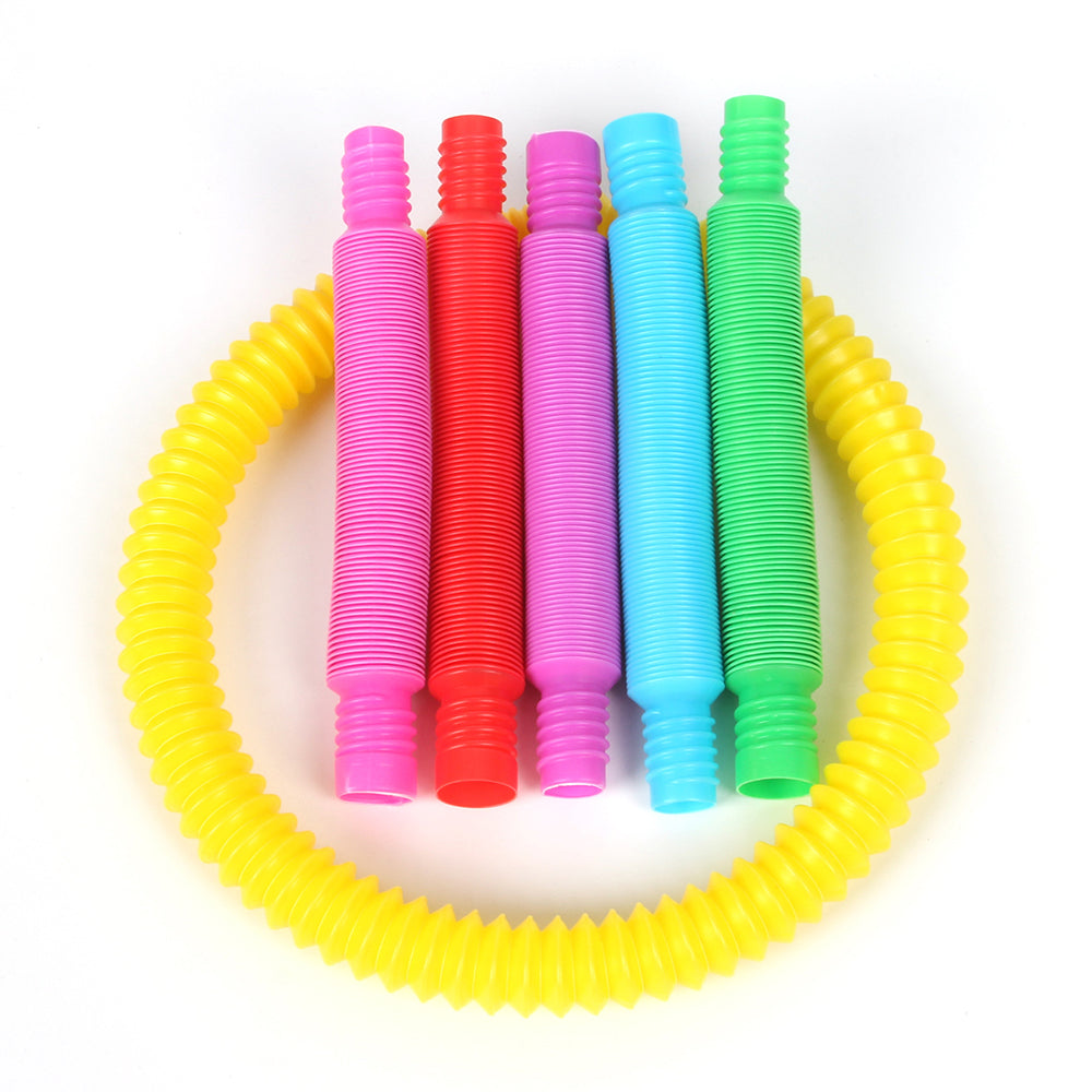 Toy 7Pcs Pop Tubes Plastic Stretch Fidget Pop Fun Toys Sensory Stress Relief Game for Kids-Seven Colors
