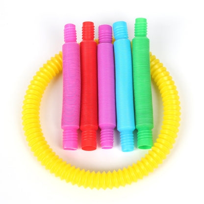 Toy 7Pcs Pop Tubes Plastic Stretch Fidget Pop Fun Toys Sensory Stress Relief Game for Kids-Seven Colors