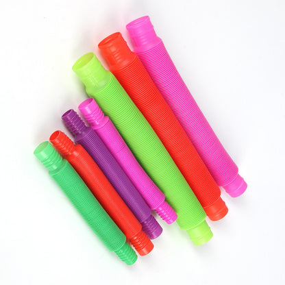 Toy 7Pcs Pop Tubes Plastic Stretch Fidget Pop Fun Toys Sensory Stress Relief Game for Kids-Seven Colors