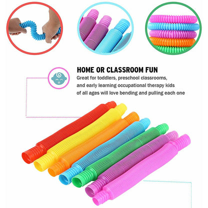 Toy 7Pcs Pop Tubes Plastic Stretch Fidget Pop Fun Toys Sensory Stress Relief Game for Kids-Seven Colors