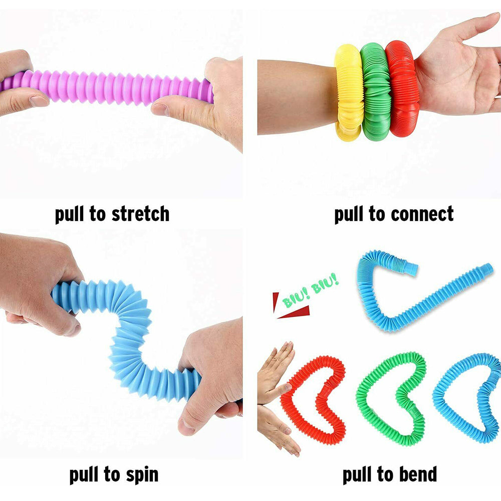 Toy 7Pcs Pop Tubes Plastic Stretch Fidget Pop Fun Toys Sensory Stress Relief Game for Kids-Seven Colors