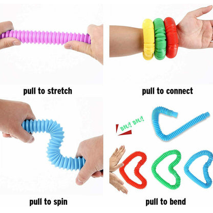 Toy 7Pcs Pop Tubes Plastic Stretch Fidget Pop Fun Toys Sensory Stress Relief Game for Kids-Seven Colors