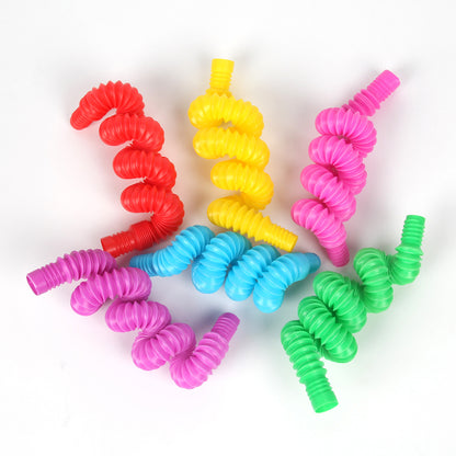 Toy 7Pcs Pop Tubes Plastic Stretch Fidget Pop Fun Toys Sensory Stress Relief Game for Kids-Seven Colors