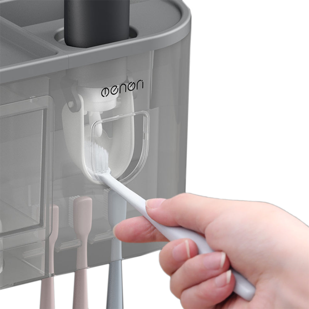Wall Mounted Toothbrush Holder for Bathroom Automatic Toothpaste Dispenser Kit-Gray