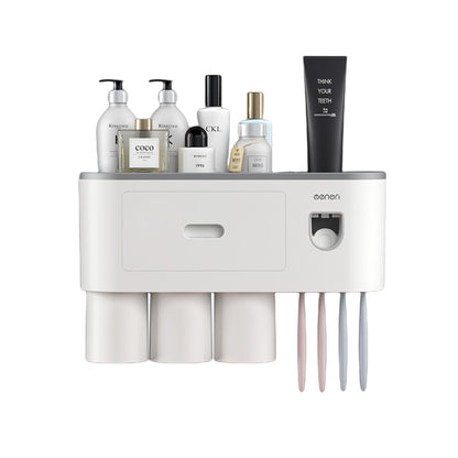Wall Mounted Toothbrush Holder for Bathroom Automatic Toothpaste Dispenser Kit-Gray