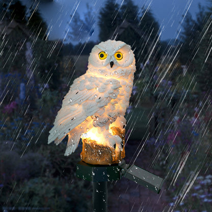 2pcs Owl Figure Solar LED Lights Resin Garden Waterproof Decorations with Stake for Outdoor Yard -White